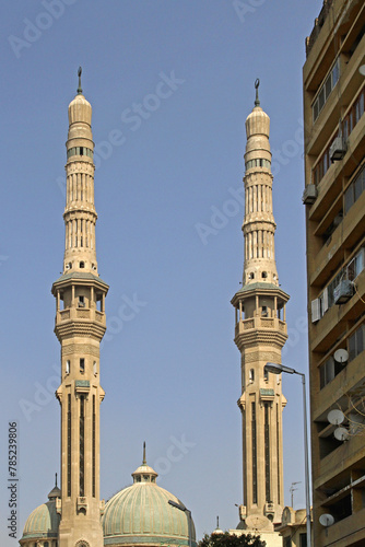 Two Tall Minarets at Al Nour Mosque in Cairo Egypt photo