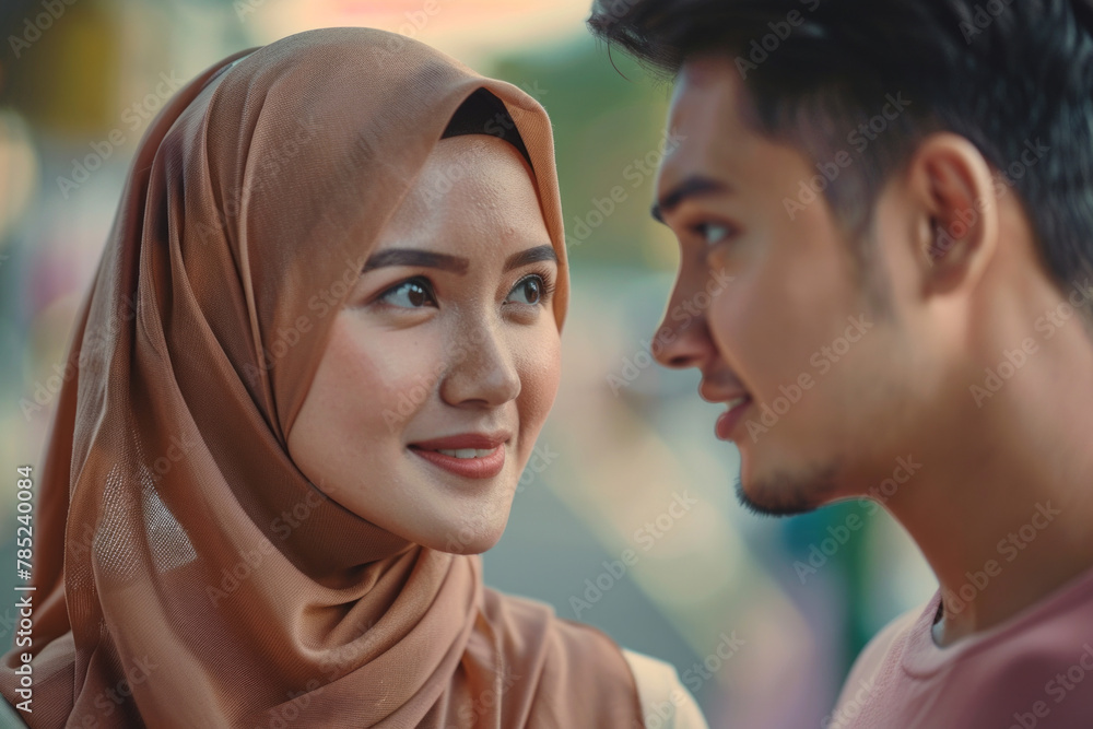 A Malay couple looking at each other A Malay couple looking at each other