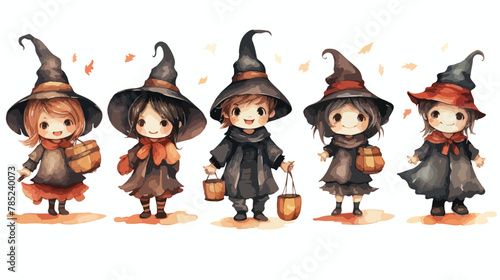 Watercolor witch kids isolated on white background vector