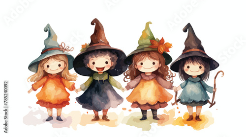 Watercolor witch kids isolated on white background vector © Casa