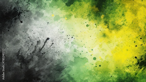 Green black and yellow watercolor brush stroke grain grunge abstract background.