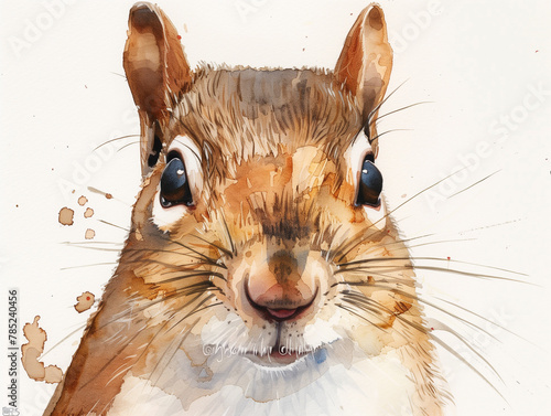 A Minimal Watercolor of a Squirrel s Face Close Up