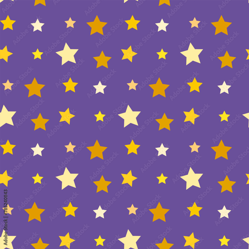 Seamless pattern with festive yellow stars on violet backgound. Vector image. Seamless pattern with festive yellow stars on violet backgound. Vector image.