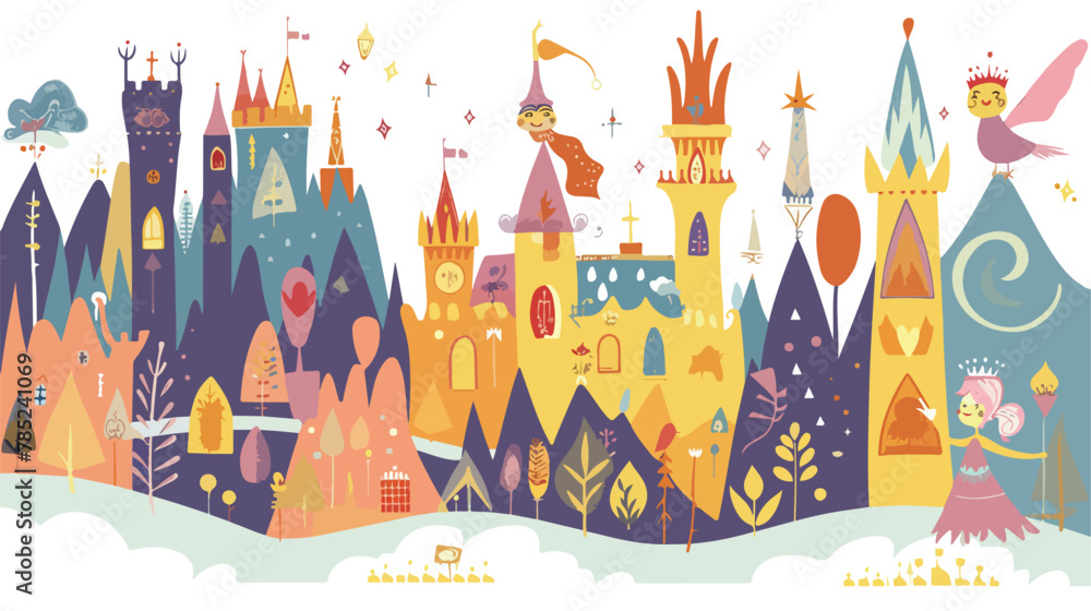 Whimsical fairy kingdom ruled by wise queen vector illustration