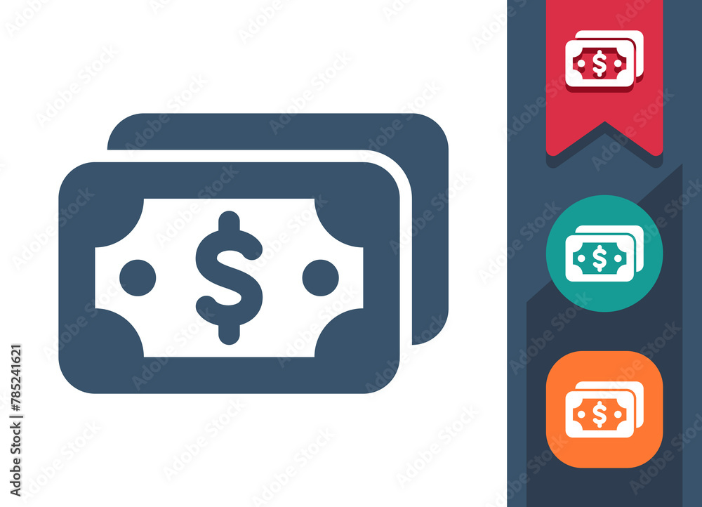 Dollar Icon. Cash, Dollar Bills, Banknotes, Money Dollar Icon. Cash, Dollar Bills, Banknotes, Money
