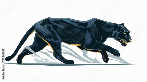 Wild panther attacking Flat vector isolated on white