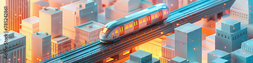 Isometric art of A high-speed bullet train shuttles through a city full of cloud service technology  3d render image