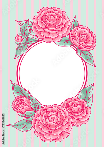 Frame with camellia flowers. Beautiful decorative plants.