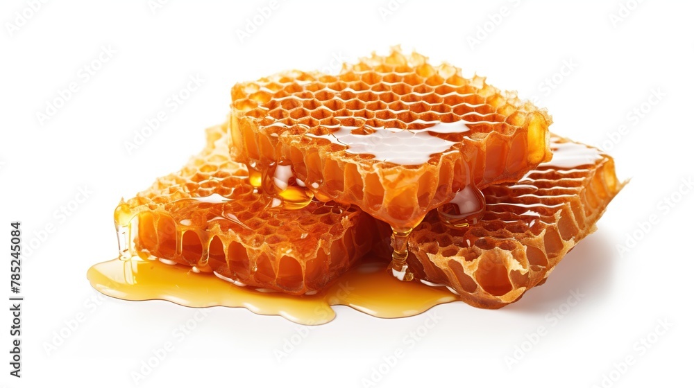 Honeycombs with sweet melted honey isolated on white background. Healthy food concept. Honeycombs with sweet melted honey isolated on white background. Healthy food concept.