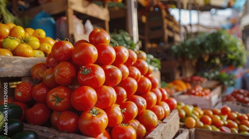 Fresh Tomatoes on Display at Local Farmers Market © Julia Jones