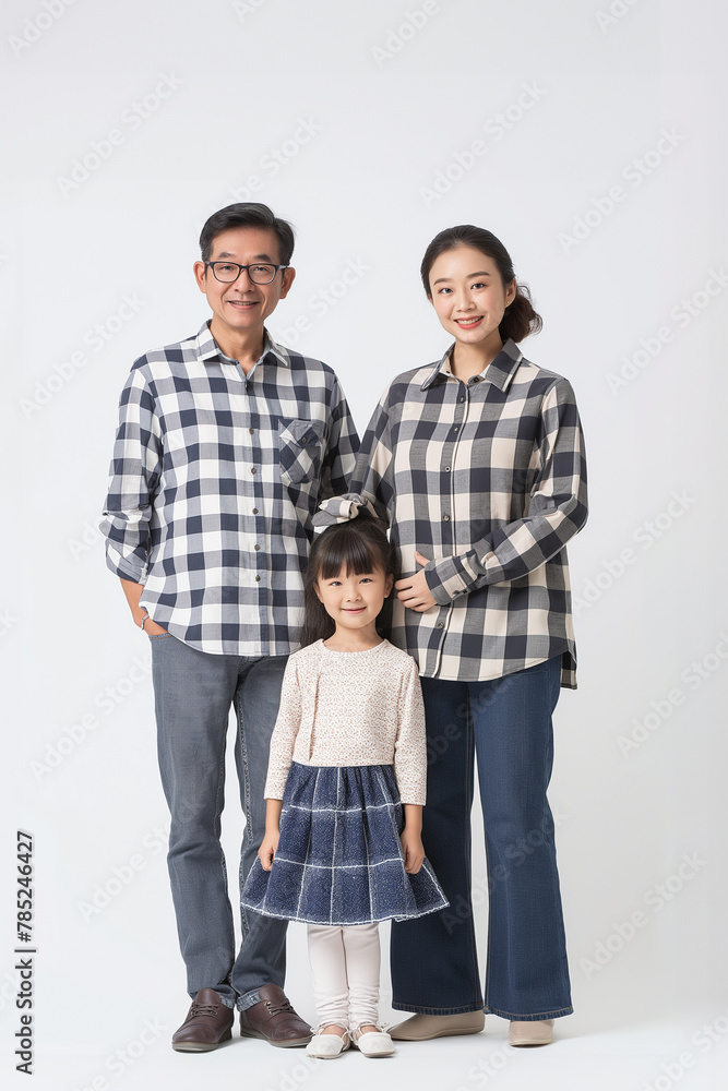 Vertical frame photograph of an Asian family taken in the studio on a white background Vertical frame photograph of an Asian family taken in the studio on a white background