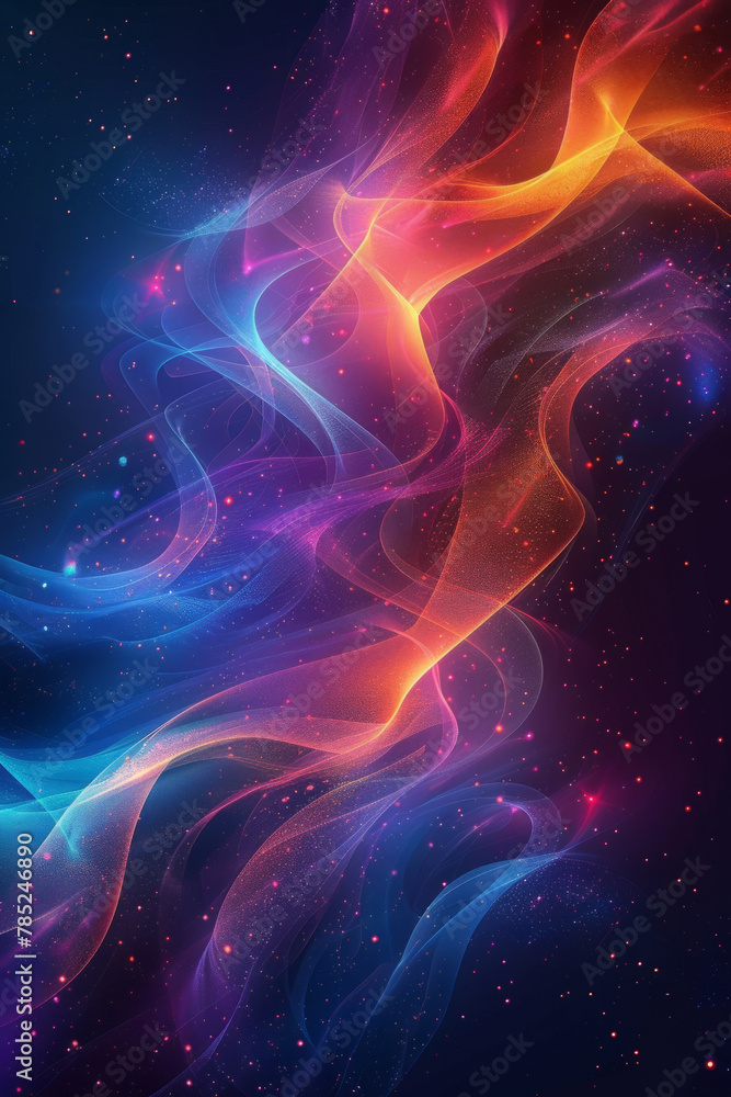 Vibrant and dynamic abstract wavy lines creating visual interest on a dark backdrop, showcasing harmony between color and form.