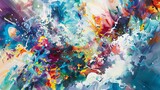 Capture the essence of Utopian Dreams through a vibrant explosion of colors and shapes in an abstract impressionism piece, portraying an aerial view of an imaginary perfect society Utilize acrylic pai