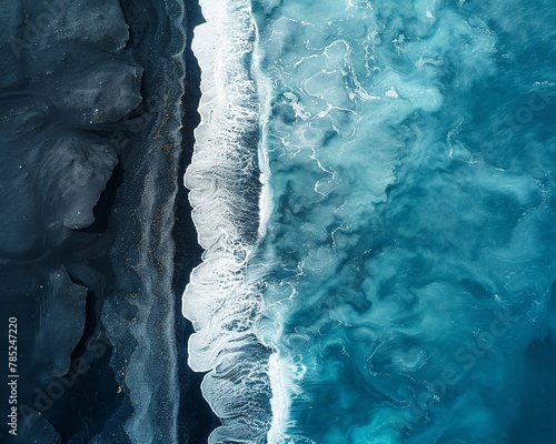 black icelandic taken above from a drone, on the left side of the images is the black