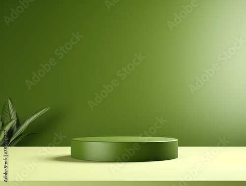 Olive minimal background with cylinder pedestal podium for product display presentation mock up in 3d rendering illustration vector design