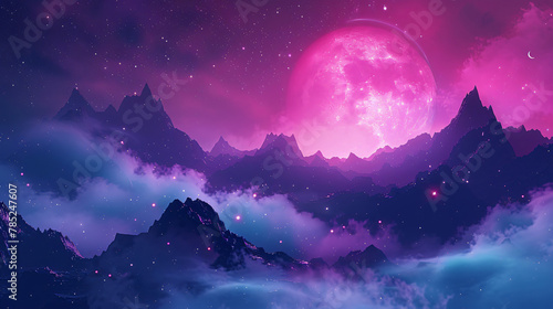 Abstract fantasy neon space landscape. Star nebulae 