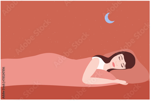 Sleep well concept, healthy woman sleep on bed