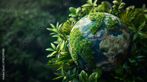 Artistic Earth globe flourishing with dense green plants highlighting the critical role of nature in environmental health