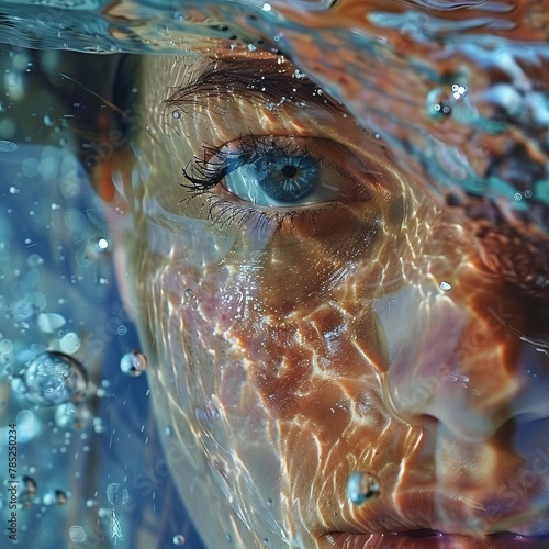 Close Up of Persons Face Under Water