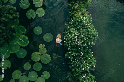 Aerial view of the middle of the lotus pond photo