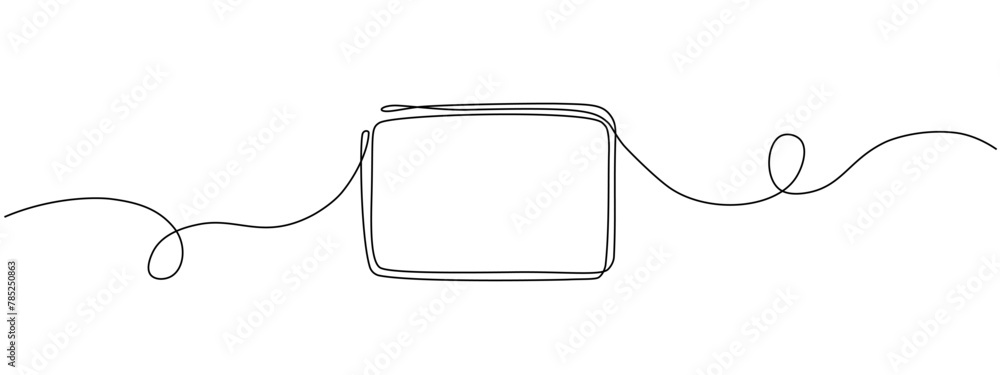 Continuous line drawing of a black square. One-line icon of a geometric frame. A sketch of a rectangular frame. Vector editable line illustration
