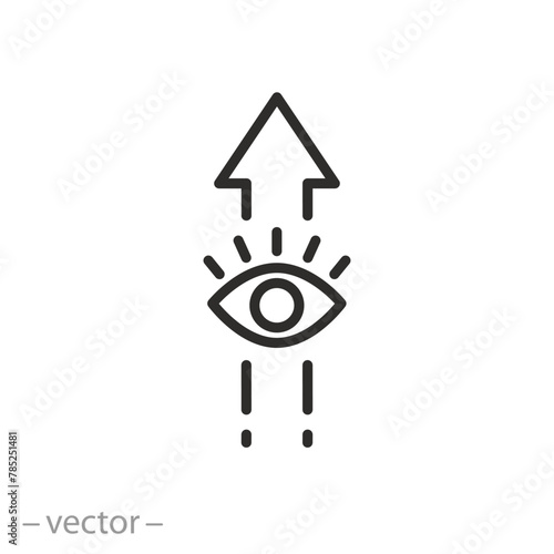 eye looking up icon, look higher, gaze direction, concept raise your eyes, thin line symbol on white background - editable stroke vector illustration