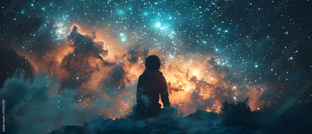 Stargazer's Moment of Serenity Under Cosmic Canopy. Concept Stargazing, Serenity, Cosmic Canopy