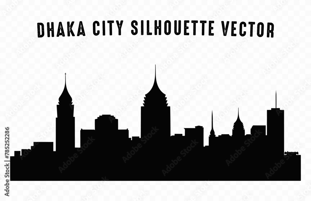 Dhaka City black Silhouette Vector isolated on a white background
