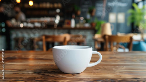 mockup white cup blank on coffee shop background