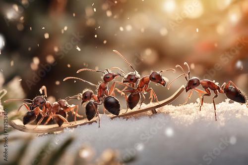 Macro of teamwork of ants in granulated sugar with sunlight © kanurism