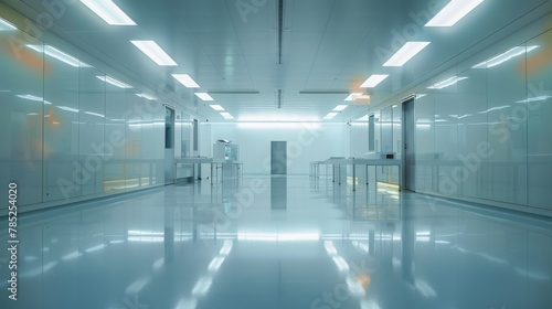 Modern and clean laboratory interior with sterile equipment and bright lighting