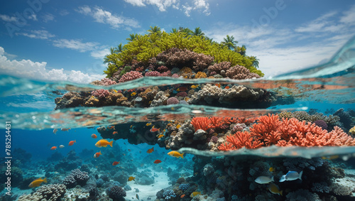 A small tropical island with a coral reef photo