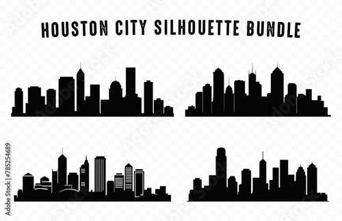 Houston City Skyline Silhouette Vector Set, City buildings Silhouette bundle isolated on a white background