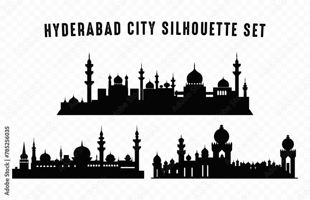 Hyderabad City Skyline Silhouette Vector Art Set, City buildings Silhouettes isolated on a white background