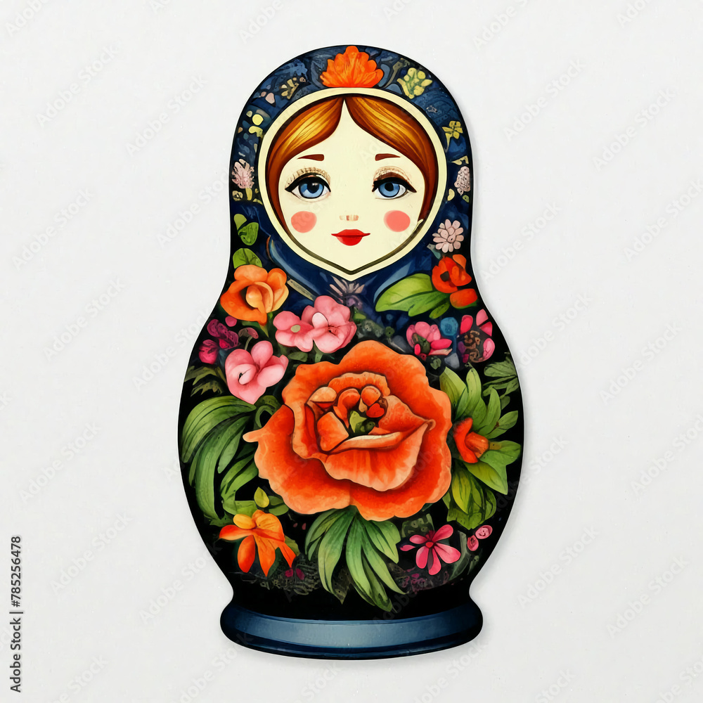 Matryoshka doll drawing, Palekh painting, on a white background, sticker Matryoshka doll drawing, Palekh painting, on a white background, sticker