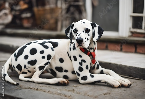 A close up of a Dalmation