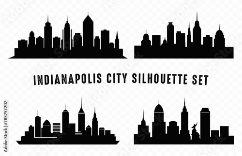 Indianapolis City Skyline black and white Silhouette Set  City buildings Silhouettes isolated on a white background