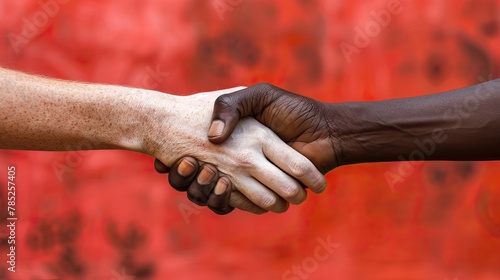 A handshake between two people of different ethnicities, symbolizing diversity and unity