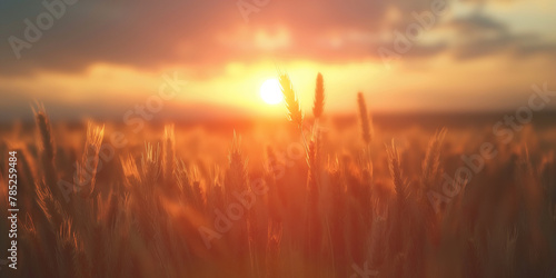 Wheat field at sunset. Beautiful nature landscape