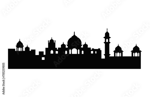 Jaipur City Skyline black and white Silhouette