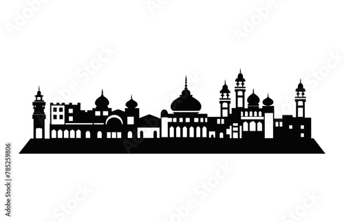 Jaipur City Skyline black and white Silhouette