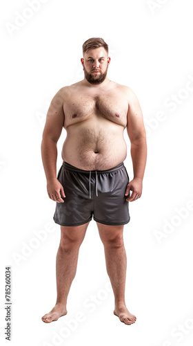 Obese man isolated on transparent background.