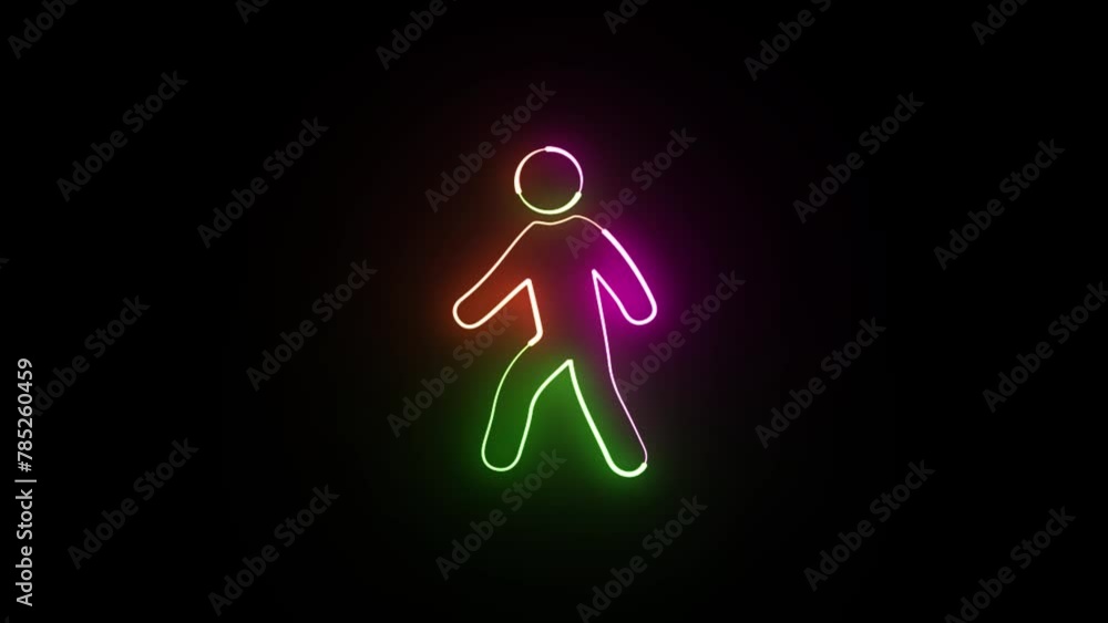 Neon glowing walking icon animation. Walk sign. Neon glowing walking icon animation. Walk sign.