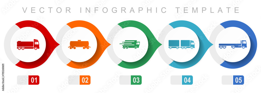 Transport flat design infographic template, miscellaneous symbols such as truck, cistern, wagon and delivery, vector icons collection