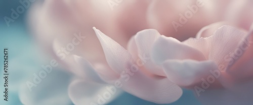 Extreme close-up of delicate flower petals, pale rose pinks and subtle azure blues