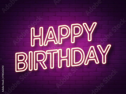 Neon Birthday Greetings Illuminated on Dark Background with Rose Hue: Vibrant Neon Typography for Celebrating Birthdays, Party Invitations, and Festive Occasions