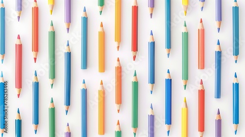 Colorful pencils on white pattern