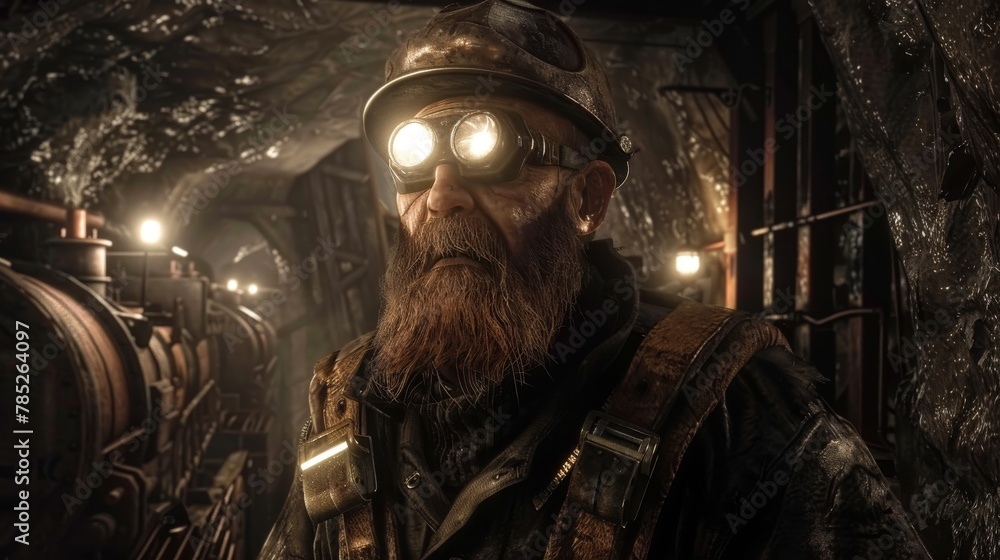 Portrait of a steampunk man in an old coal mine