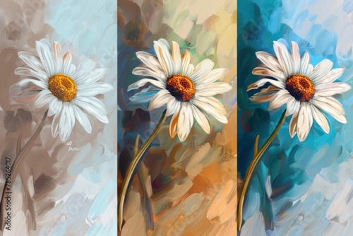 Colorful daisies on a vibrant background with blue, yellow, and white hues © VICHIZH