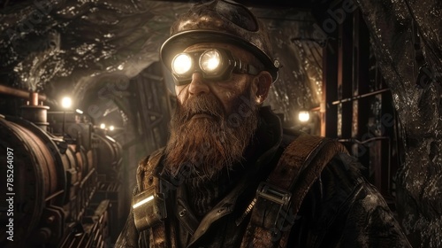 Portrait of a steampunk man in an old coal mine